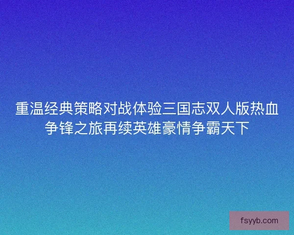 重温经典策略对战体验三国志双人版热血争锋之旅再续英雄豪情争霸天下